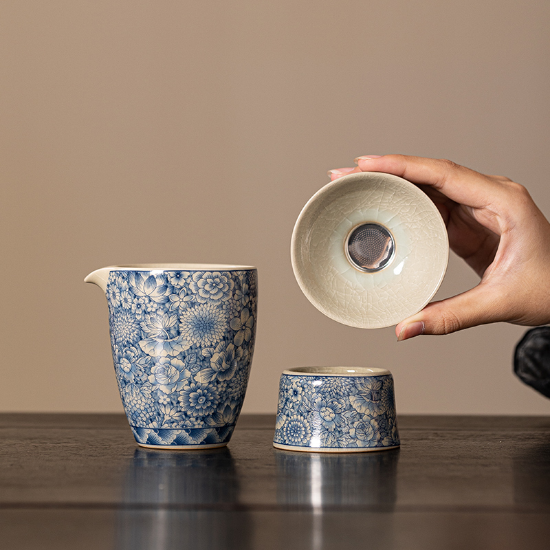 汝窑青花过滤套组茶漏分离器神器