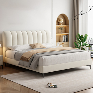 CBD现代简约科技布床主卧双人1.8米 大床轻奢猫爪布实木储物布艺