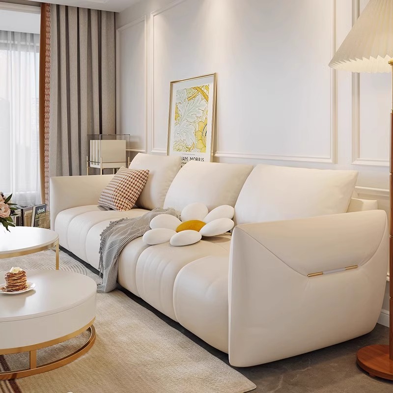 CBD真皮沙发客厅奶油风小户型直排三人组合现代简约头层牛皮网红