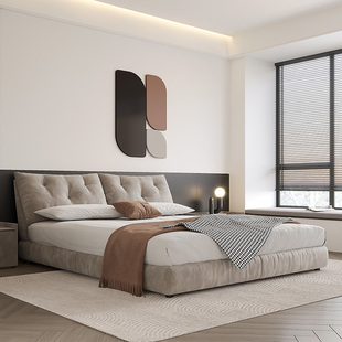 CBD现代简约布艺床轻奢可储物高端软包床主卧双人床奶油风科技绒