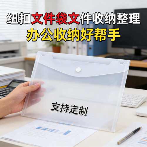 A4文件袋透明塑料加厚大容量按扣试卷收纳袋学生用档案资料袋文件