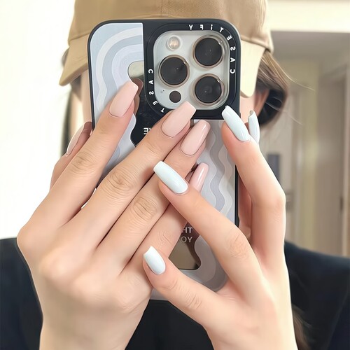 蓝粉色纯色显白穿戴甲