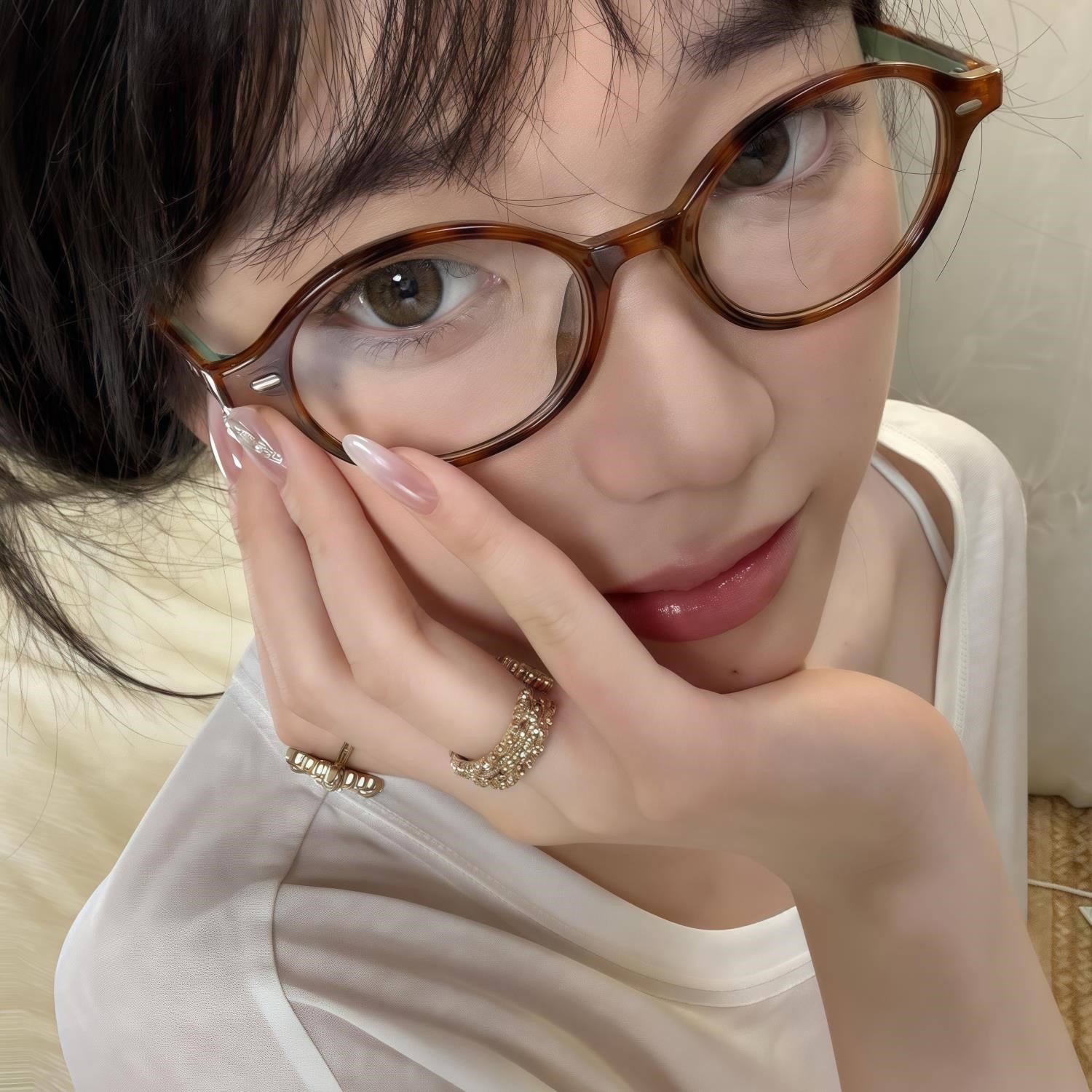 Hailey海莉同款美甲气质欧美白月光珍珠极光钻假指甲新娘穿戴甲