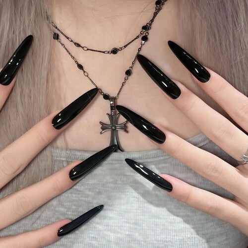 网红经典款手工定制暗黑磨砂个性欧美风光疗美甲成品可拆卸穿戴甲