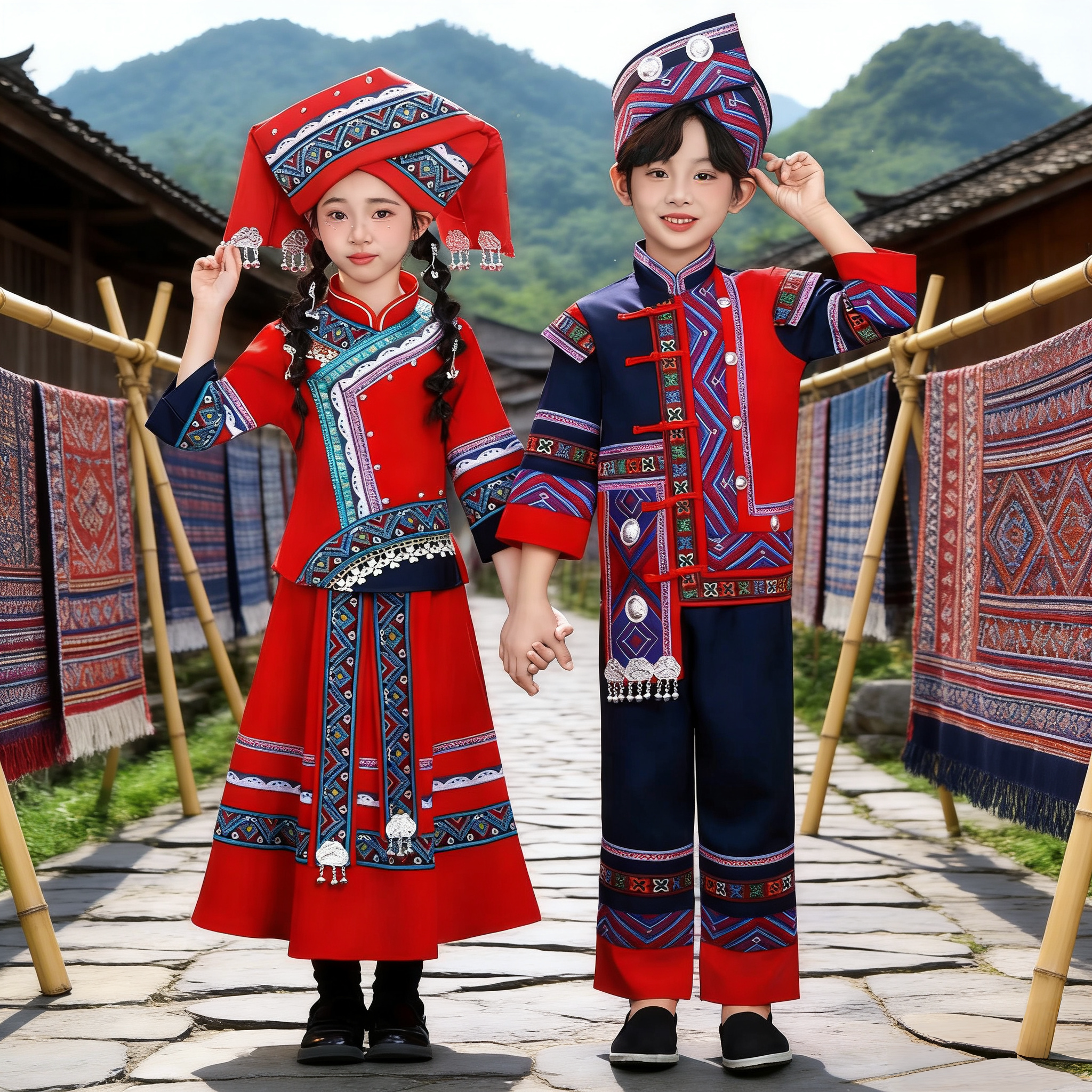 三月三儿童少数民族服装广西壮族服饰男女童苗族彝族土家族演出服