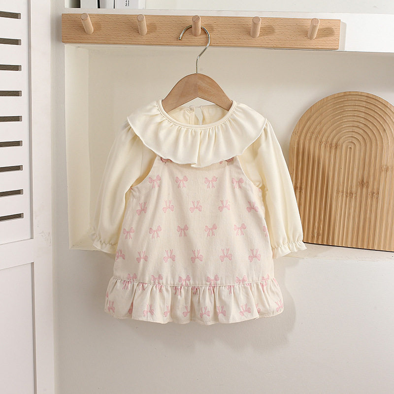 婴儿衣服春装女宝宝背带裙套装婴幼儿一岁女孩连衣裙春秋季两件套