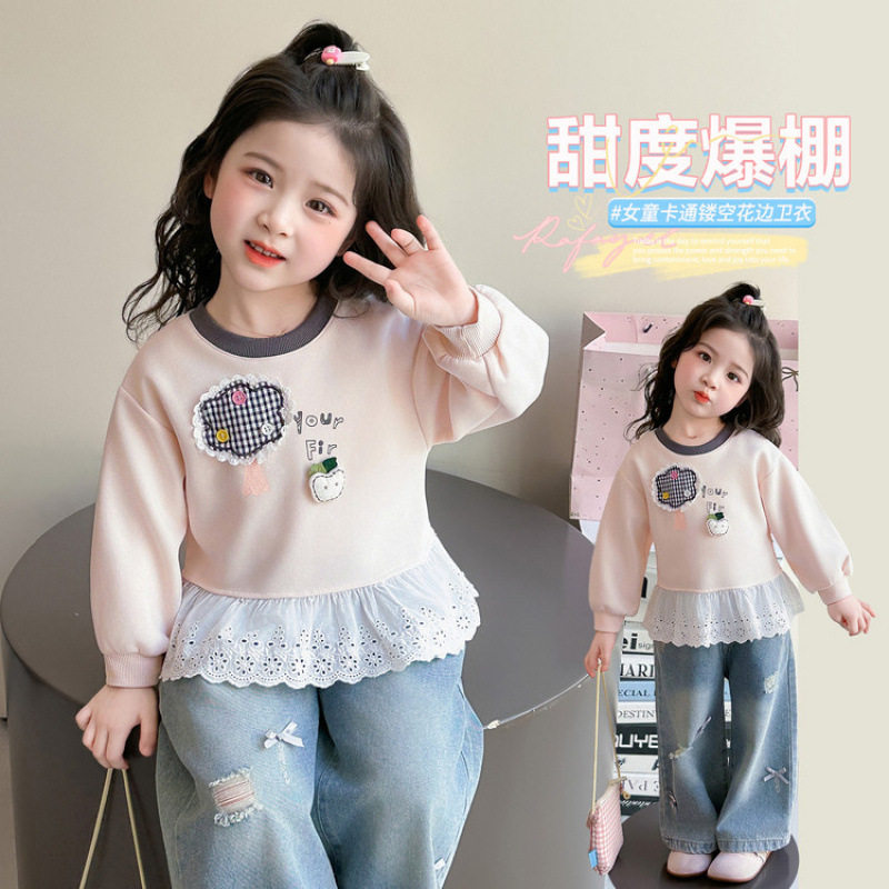 女童卫衣春装2026新款儿童花边打底衫洋气时髦春秋小女孩宝宝百搭
