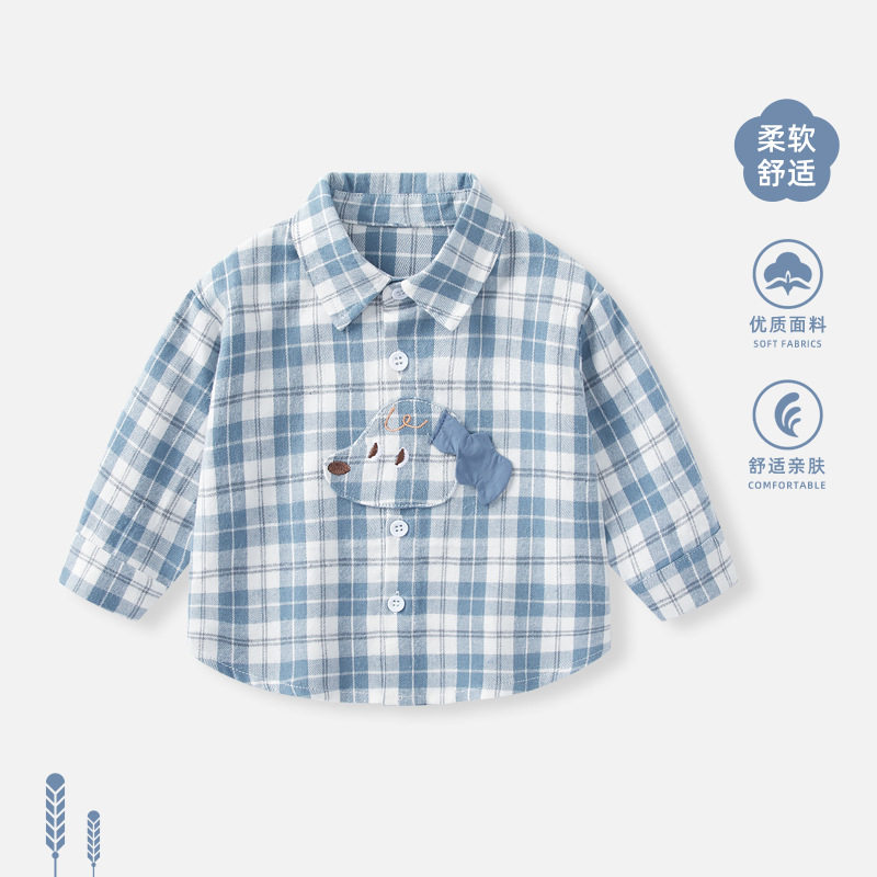 男童春装衬衫2026新款男宝宝长袖薄款小衬衣春秋婴儿洋气外套衣服