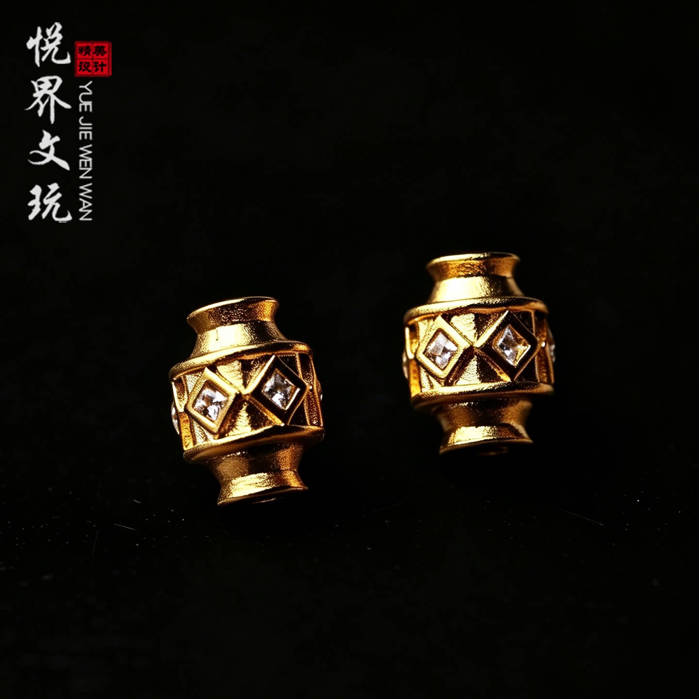 古法24k工艺黄金色镶钻弟子珠隔珠尾缀吊坠文玩手串108手链配饰
