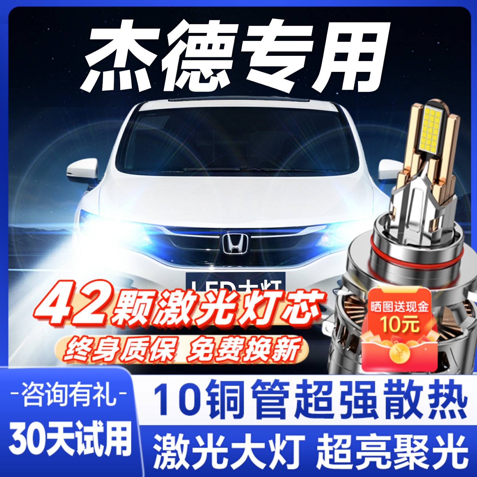 杰德专用超亮激光led大灯