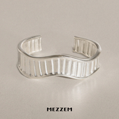 素银色波浪宽手镯 LOPHNE 简约气质百搭高级感开口腕饰 MEZZEM