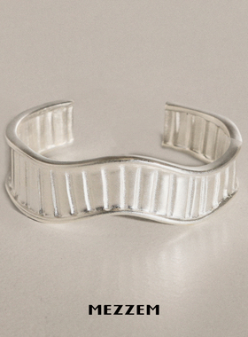 MEZZEM x LOPHNE 素银色波浪宽手镯 简约气质百搭高级感开口腕饰