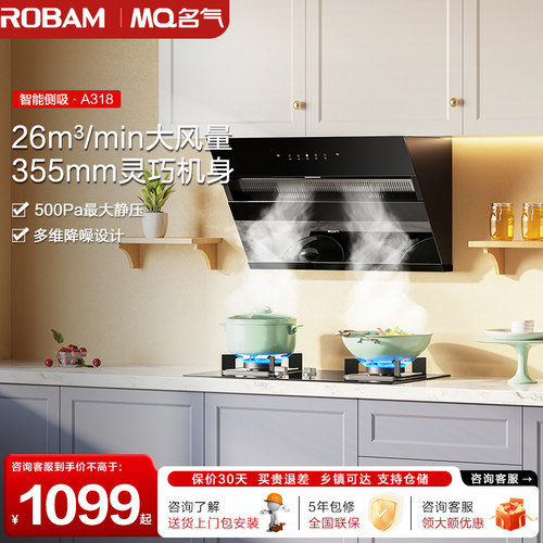 换新补贴名气油烟机厨房家用大吸力26m³抽油烟机侧吸318老板出品