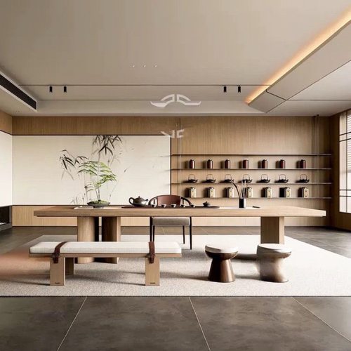 中古风实木喝茶桌椅组合家用小茶台新款高级感办公室大板泡茶桌子