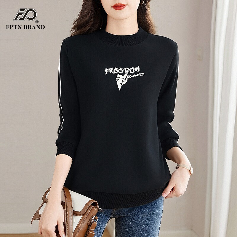 半高领卫衣女秋冬季2025新款大码保暖打底衫黑色加绒加厚洋气上衣