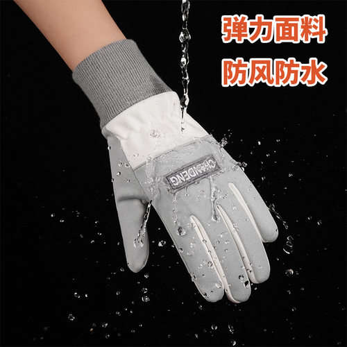 女士加绒手套防寒保暖触屏防滑防风防水户外滑雪骑行冬季保暖手套