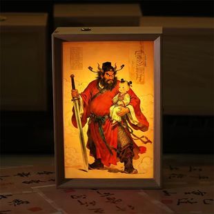 钟馗护子图相框摆台国潮摆件小夜灯伴睡装饰画中式摆台画发光画