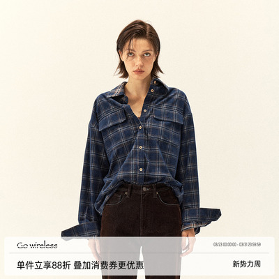 灯芯绒格子100%棉阔版衬衫