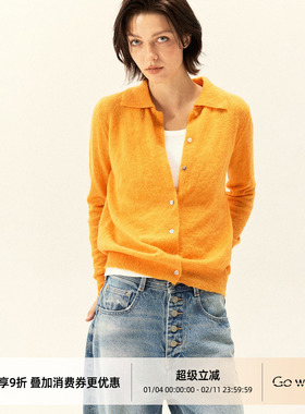 Gowireless 羊毛混纺翻领基础纽扣修身舒适休闲针织开衫