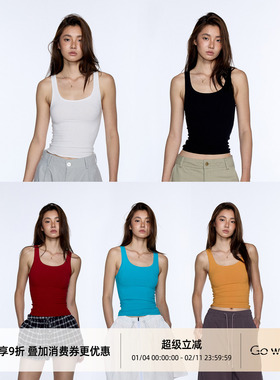 Gowireless 夏季基础修身打底多色小坑条U领紧身包裹感背心上衣