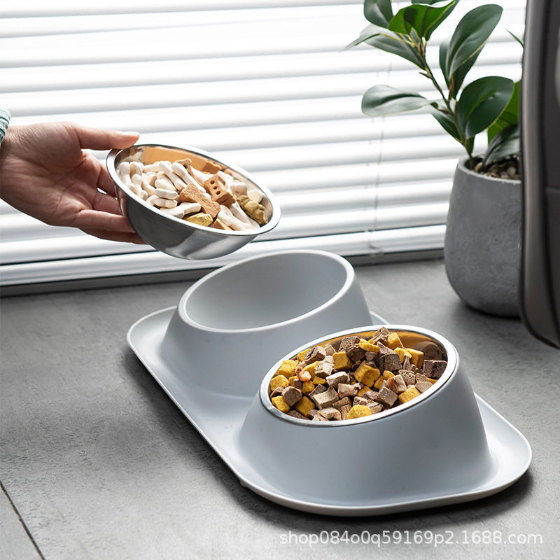 宠物用品宠物碗双碗不锈钢防打翻狗碗斜口护颈防漏猫碗猫食盆喂食
