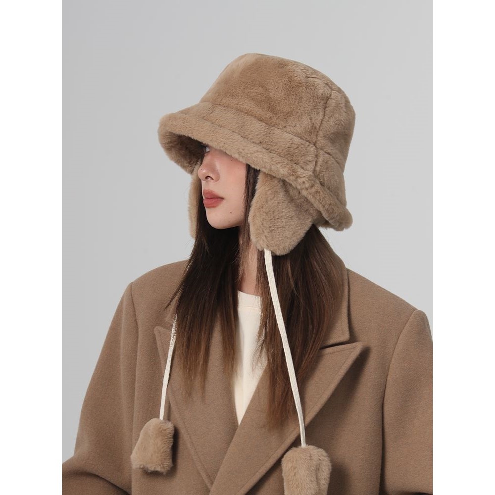 填充渔夫帽妇女秋冬保暖和防寒帽羊毛衬里可拆卸耳保护盆帽妇女自