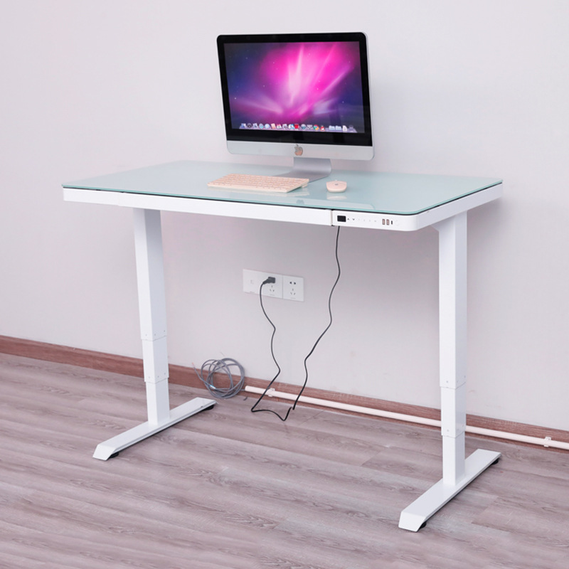 H29家用电脑书桌办公桌子玻璃桌伸缩桌电动升降书桌架智能