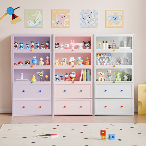 北欧家用手办柜模型展示柜铁皮玻璃痛柜泡泡玛特吧唧谷子收纳储物