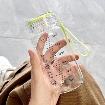 牛奶杯耐高温玻璃学生便携可微波豆浆杯子家用带盖刻度杯密封水瓶