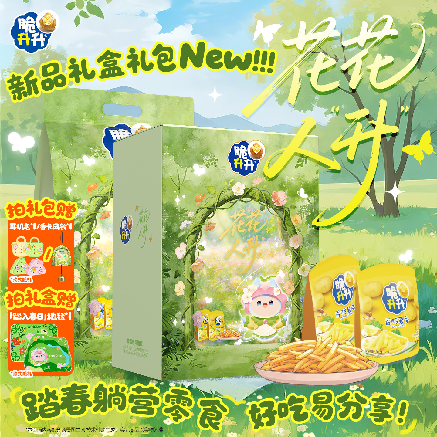 【花花人升礼包礼盒】脆升升春日礼盒礼包薯条薯片组合送礼露营