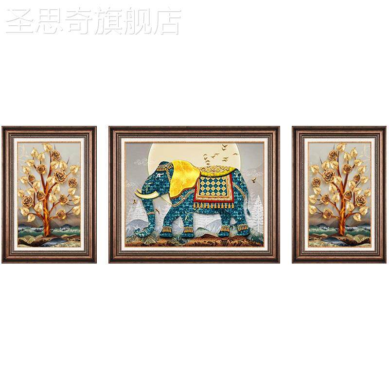 网红式饰美画装客厅沙发背景墙挂画大象鹿画欧式复古大气新中式三
