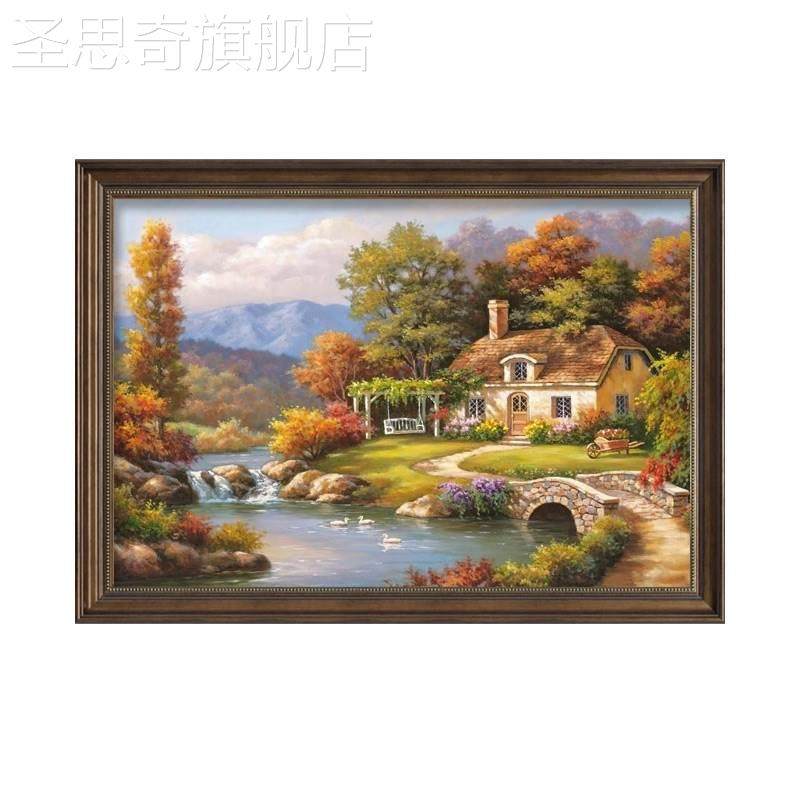 网红挂油画式美画饭厅装饰画简美饭厅风景壁画玄关卧室客厅欧式手