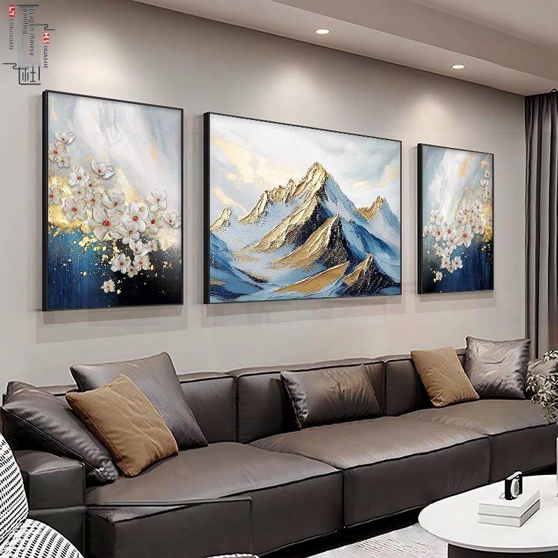 现代极简主义客厅装饰画无障碍豪华沙发背景墙挂画2025高端大型白