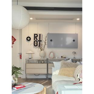 网红旧诗岛的 客厅极简抽象装饰画蓝灰色圆点落地卧室横幅