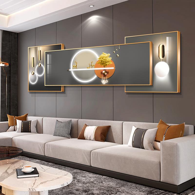三联叠加装饰画客厅沙发背景画现代简约新中式墙面挂画晶瓷镶钻画