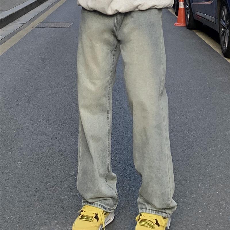 麻饭同学 美式休闲水洗做旧牛仔裤男女高街潮牌宽松直筒显瘦长裤