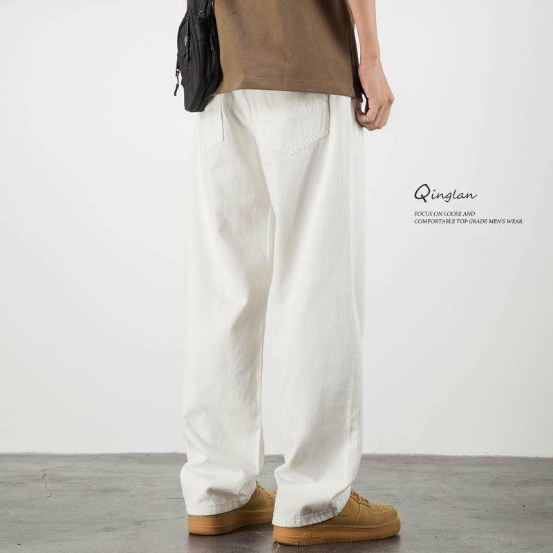 白色牛仔裤男宽松直筒阔腿大码垂感潮流休闲百搭秋冬裤子2024新款