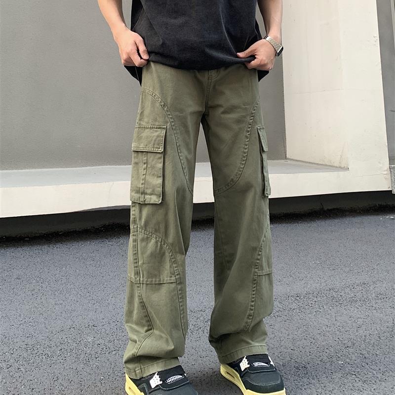 麻饭同学 工装裤男女美式复古高街潮牌宽松直筒做旧水洗vibe长裤