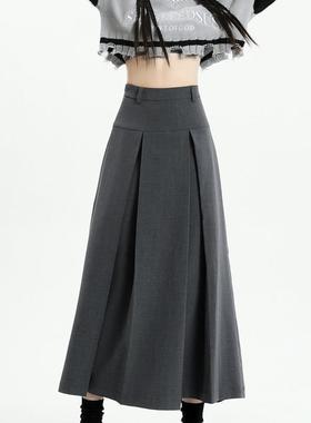 ZAVK2024春夏新品女韩风时尚潮流灰色欧美修身显瘦百褶半身中长裙