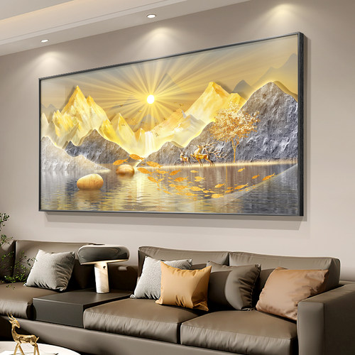 背靠金山现代轻奢客厅装饰画 画日出东方沙发背景墙挂画 画大气高