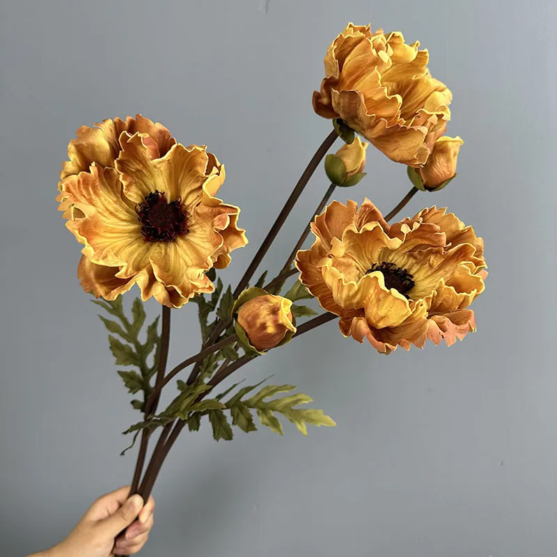 2头手感PU虞美人仿真花罂粟花高级感家居插花艺花材美陈装饰假花