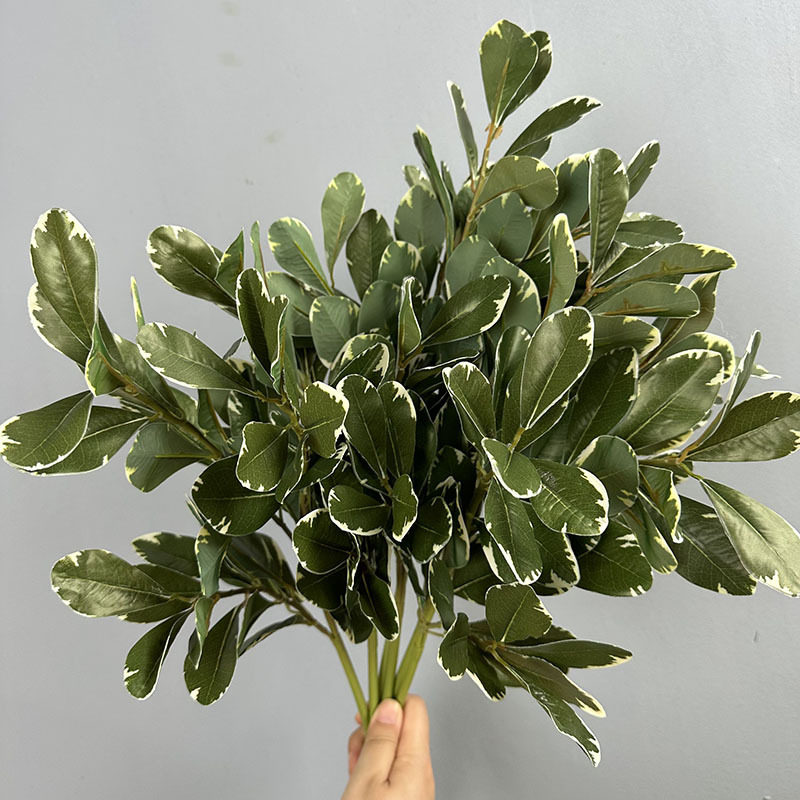 仿真3叉月桂叶假花绿植物墙装饰银边叶豆瓣叶婚庆绿植民宿装饰叶