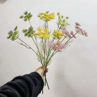 蕾丝花仿真绿植草假花室内软装饰花卉客厅插花摆放花艺粉黄色葱花