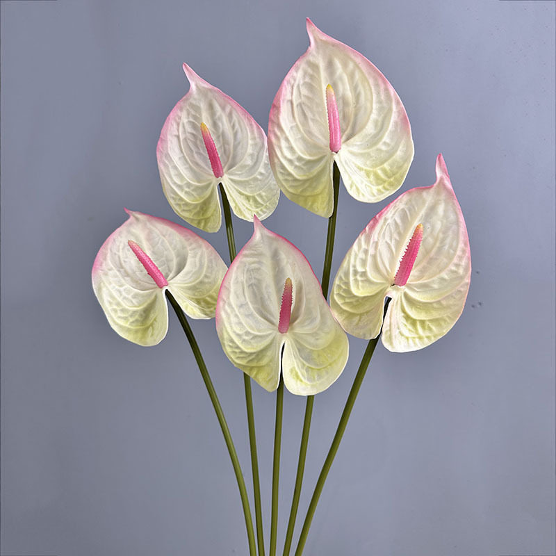 PU手感中号红掌仿真花软胶火鹤花红绿掌观音莲假花家居装饰婚庆花