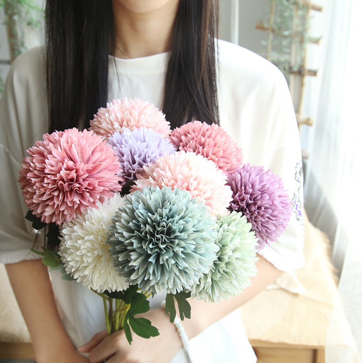 单支油画小葱球仿真葱球花仿真花绣球花绢花装饰假花绢花家居摆设