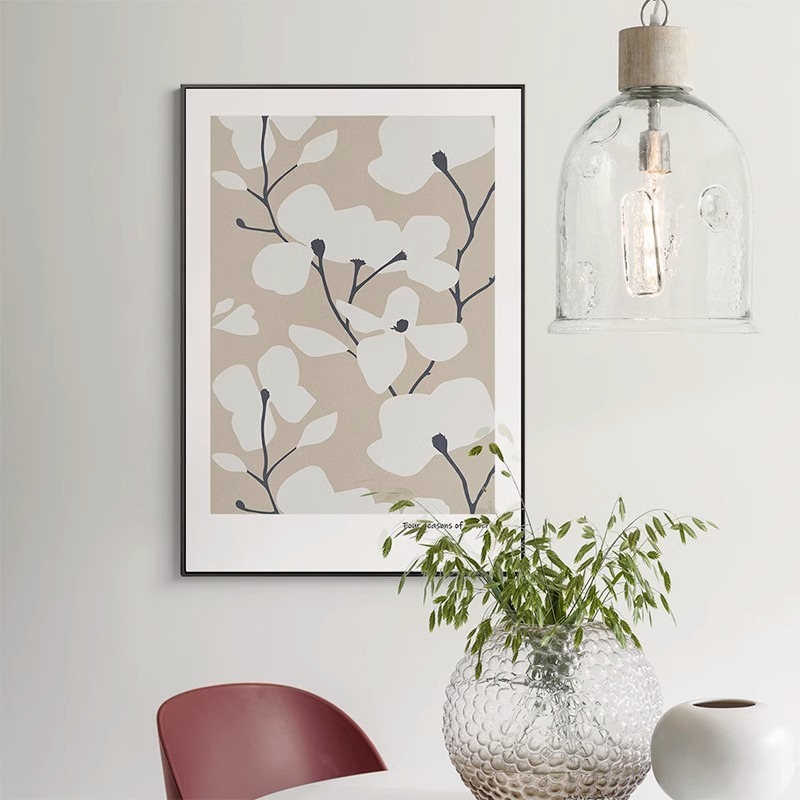 北欧ins风花卉玄关装饰画小清新卧室床头摆画奶油色日式挂画图片