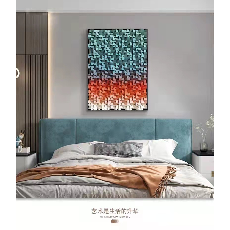 现代轻奢玄关装饰画抽象马赛克艺术立体感客厅壁画餐厅高级感挂画图片