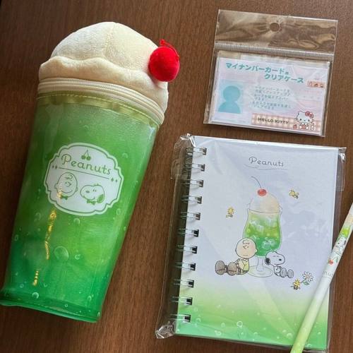 史努比喫茶系列限定笔袋pvc蜜瓜苏打笔袋日系可爱甜品杯化妆包