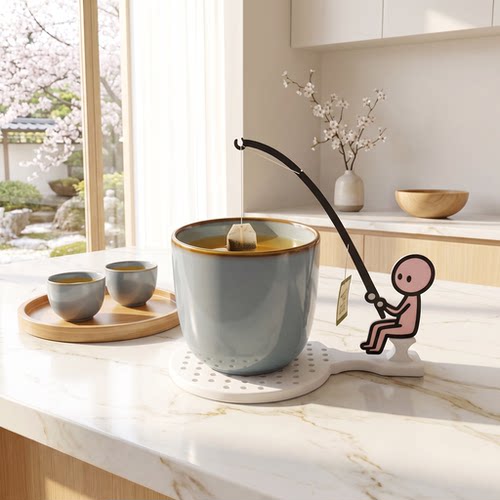 创意小人钓鱼茶包架茶水分离