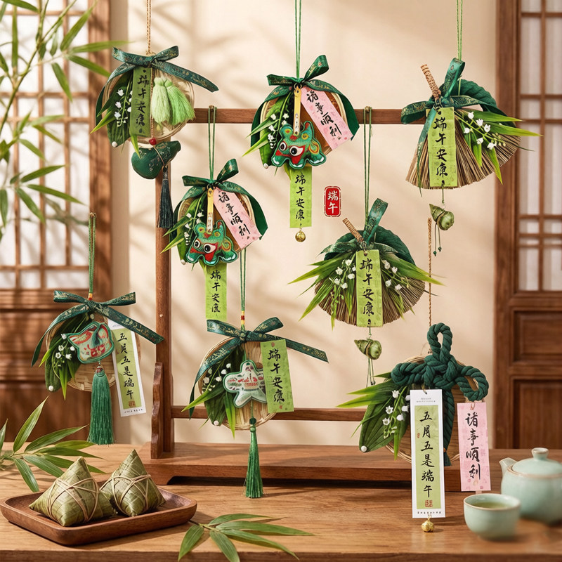 端午节门把手挂件蒲扇五毒老虎门挂室内香囊入户门装饰祈福挂件